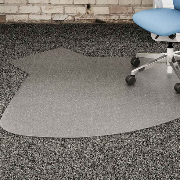 Lorell L-Workstation Medium-pile Chairmat - Carpeted Floor - 66" Length x 60" Width x 0.13" Thickness - Lip Size 12" Length x 20" Width - Vinyl - Clear - 1Each