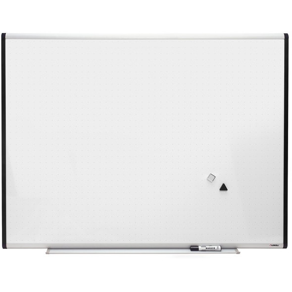 Lorell Magnetic Dry-erase Grid Lines Marker Board - 48" (4 ft) Width x 36" (3 ft) Height - Porcelain Surface - Silver, Ebony Frame - Magnetic - Grid Pattern - 1 Each