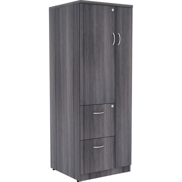 Lorell Relevance Tall Storage Cabinet - 2-Drawer - 23.6" x 23.6"65.6" - 2 Drawer(s) - 2 Shelve(s) - Material: Medium Density Fiberboard (MDF), Particleboard - Finish: Weathered Charcoal