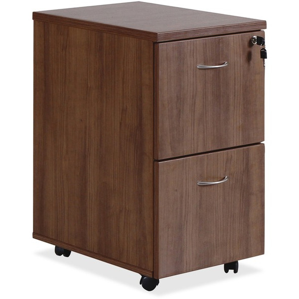 Lorell Essentials Walnut File/File Mobile Pedestal - 15.8" x 22"28.4" Pedestal, 1.5" Caster - 2 x File Drawer(s) - Finish: Laminate, Walnut - For File, File Folder