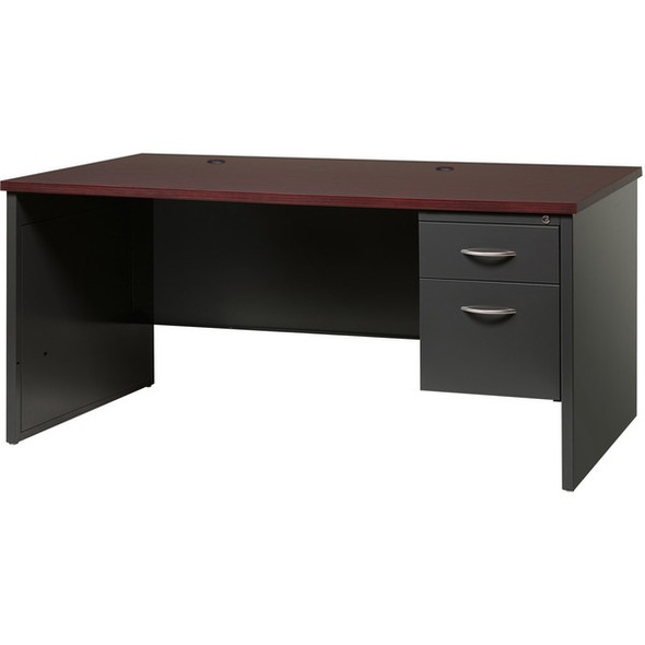 Lorell Walnut Laminate Commercial Steel Desk Series Pedestal Desk - 2-Drawer - 66" x 30" , 1.1" Top - 2 x Box, File Drawer(s) - Single Pedestal on Right Side - Material: Steel - Finish: Walnut Laminate, Black