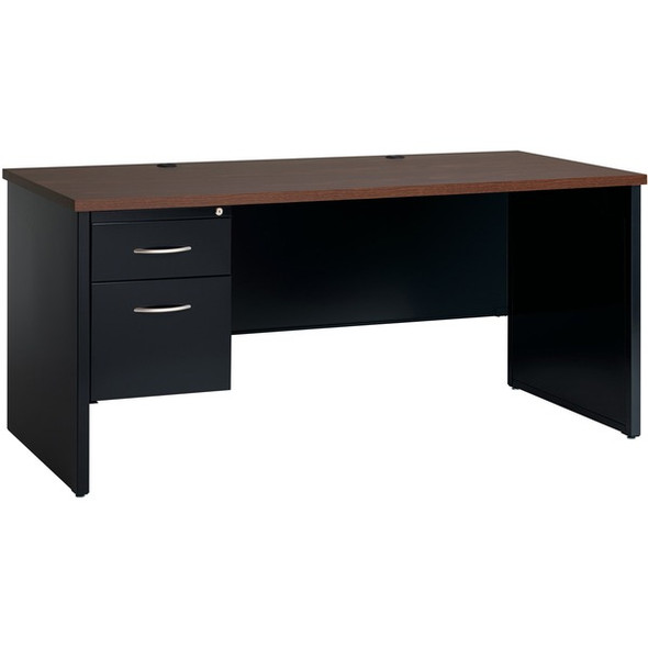 Lorell Walnut Laminate Commercial Steel Desk Series Pedestal Desk - 2-Drawer - 66" x 30" , 1.1" Top - 2 x Box, File Drawer(s) - Single Pedestal on Left Side - Material: Steel - Finish: Walnut Laminate, Black
