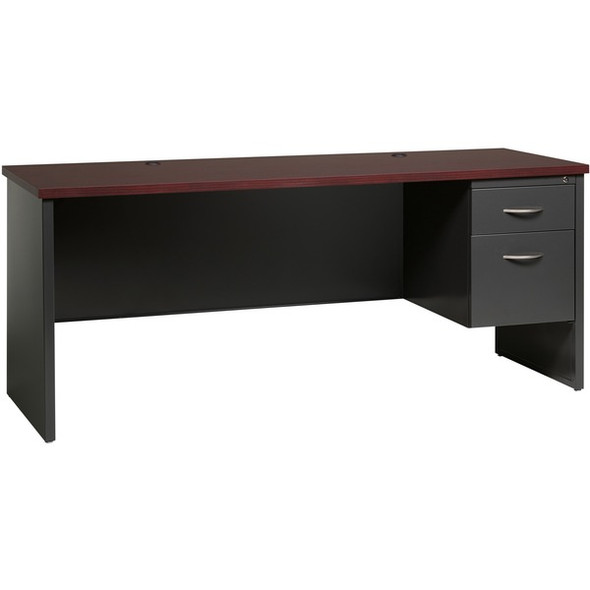 Lorell Mahogany Laminate/Charcoal Steel Right-pedestal Credenza - 2-Drawer - 72" x 24" , 1.1" Top - 2 x Box, File Drawer(s) - Single Pedestal on Right Side - Material: Steel - Finish: Mahogany Laminate, Charcoal