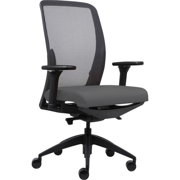 Lorell Executive Mesh Back/Fabric Seat Task Chair - Gray Crepe Fabric Seat - High Back - Armrest - 1 Each