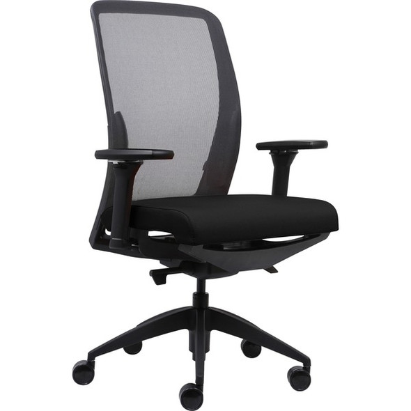 Lorell Executive Mesh Back/Fabric Seat Task Chair - Black Vinyl Seat - High Back - Armrest - 1 Each