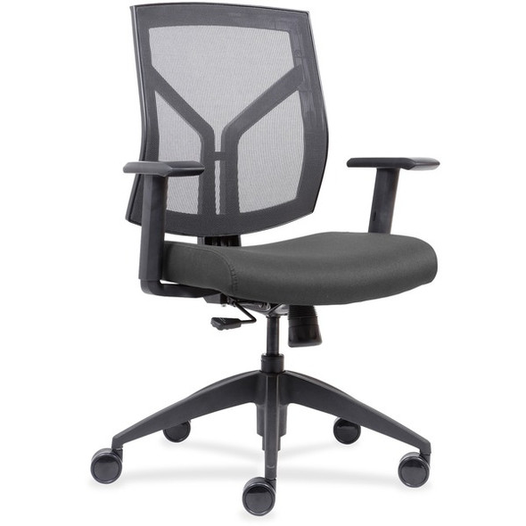 Lorell Mesh Back/Fabric Seat Mid-Back Task Chair - Ash Gray Fabric, Foam Seat - Black Frame - Mid Back - 1 Each