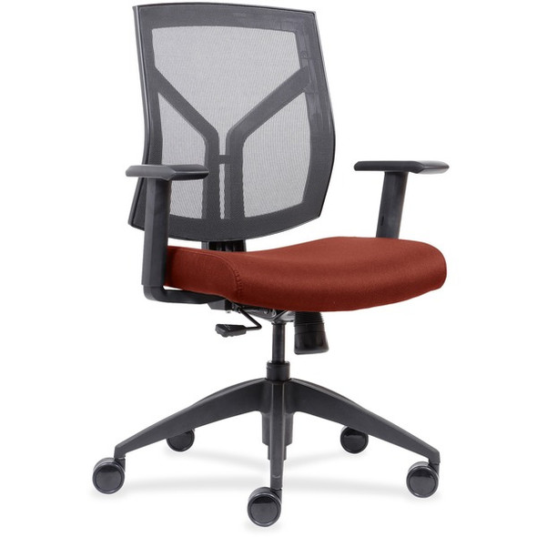 Lorell Mesh Back/Fabric Seat Mid-Back Task Chair - Orange Fabric, Foam Seat - Black Frame - Mid Back - 1 Each