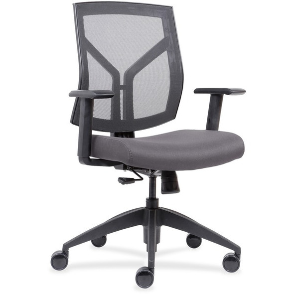 Lorell Mesh Back/Fabric Seat Mid-Back Task Chair - Gray Vinyl, Foam Seat - Black Frame - Mid Back - 1 Each