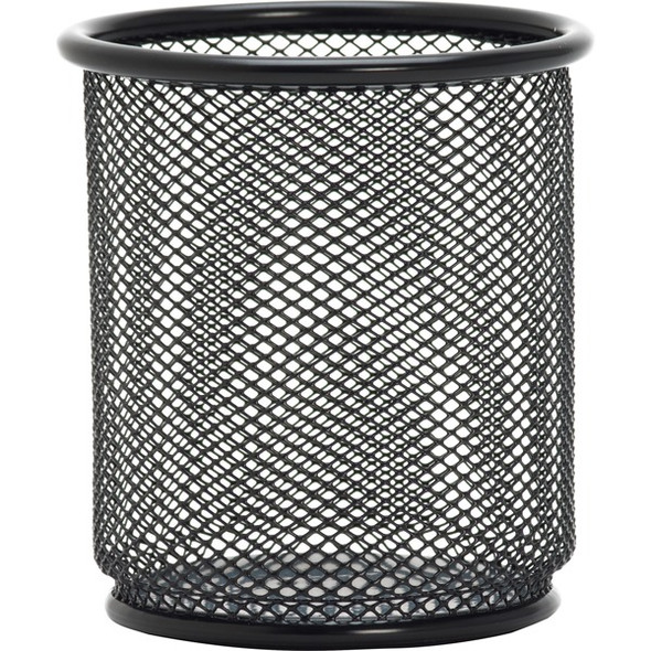 Lorell Black Mesh/Wire Pencil Cup Holder - 3.5" x 3.9" x - Steel - 1 Each - Black