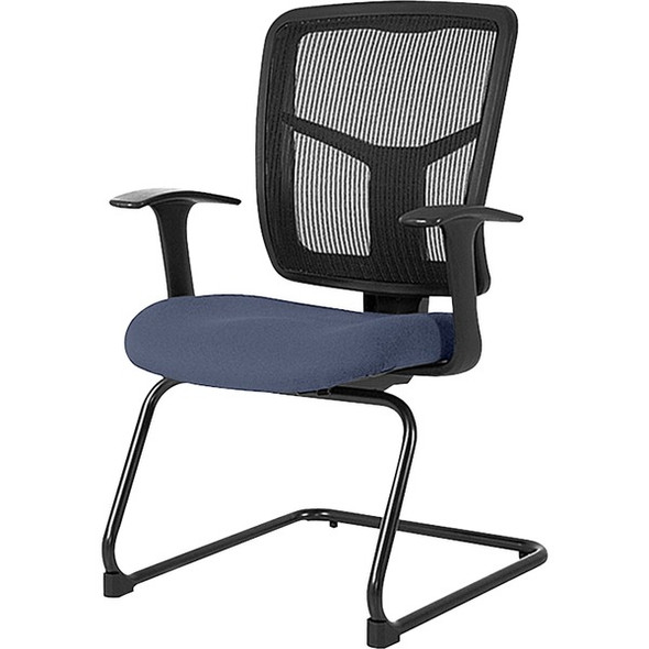 Lorell Ergomesh Series Mesh Guest Chair - Dillon Ocean Antimicrobial Vinyl Seat - Black Mesh Back - Cantilever Base - Armrest - 1 Each