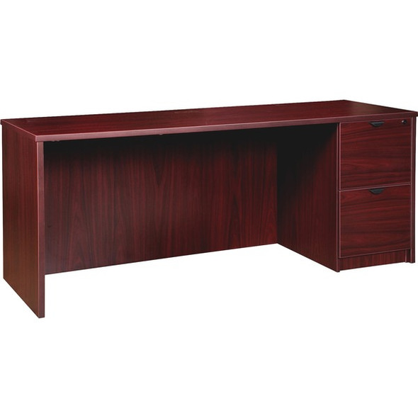 Lorell Prominence 2.0 Mahogany Laminate Right-Pedestal Credenza - 2-Drawer - 66" x 24"29" , 1" Top - 2 x File Drawer(s) - Single Pedestal on Right Side - Band Edge - Material: Particleboard - Finish: Thermofused Melamine (TFM)