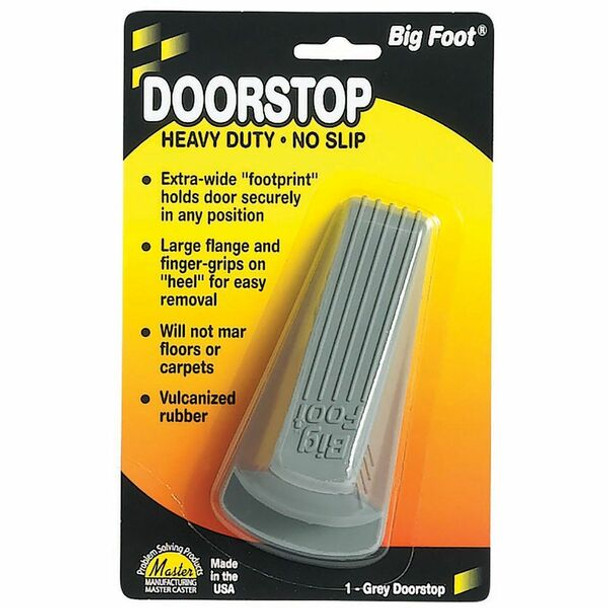 Big Foot Doorstop, Gray - Heavy-Duty, No-Slip, 100% Rubber, 4-3/4"L x 2-1/4"W x 1-1/4"H, 1/pk