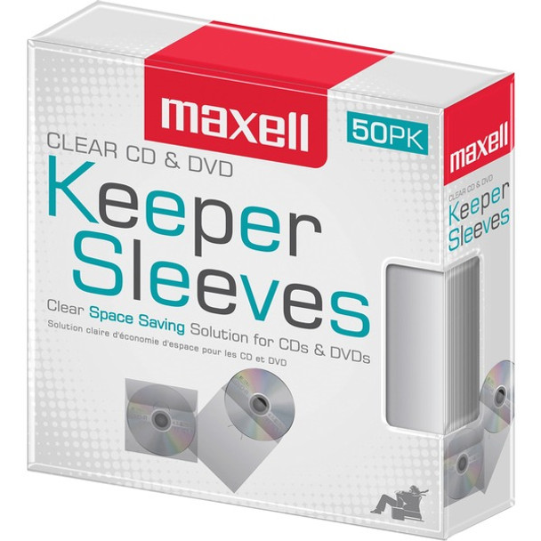 Maxell CD/DVD Keeper Sleeves - Clear (50 Pack) - Sleeve - Plastic - Clear