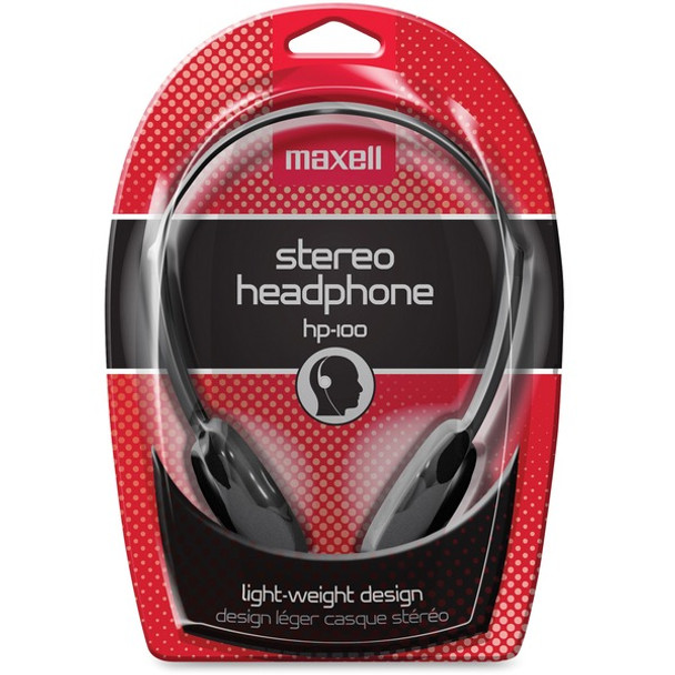 Maxell HP-100 Lightweight Stereo Headphone - Stereo - Black - Mini-phone (3.5mm) - Wired - 20 Hz 20 kHz - Nickel Plated Connector - Over-the-head - Binaural - Supra-aural - 4 ft Cable