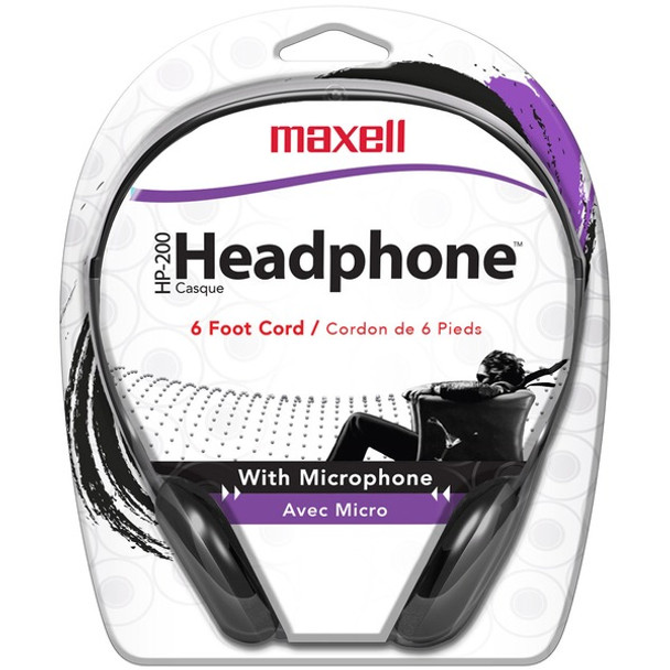 Maxell HP200MIC 199929 Headset - Mini-phone (3.5mm) - Wired - Ear-cup - 6 ft Cable - Black