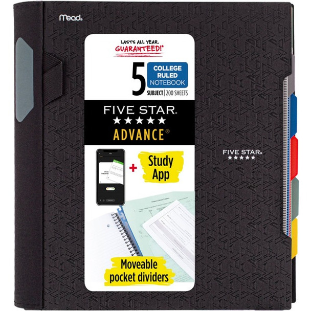 Mead College Ruled Subject Notebooks - 200 Pages - Spiral - 11" x 10.2" - AssortedPlastic Cover - Tab, Divider, Durable, Subject, Snag Resistant, Expandable Pocket, Pen Loop - 1 Each