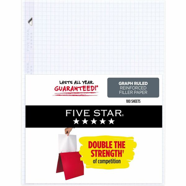 Five Star Reinforced Graph-Ruled Filler Paper - 80 Pages - Ruled Margin - Letter - 8 1/2" x 11" - White Paper - Heavyweight, Non-bleeding, Durable, Tear Resistant, Reinforced, Hole-punched - 1