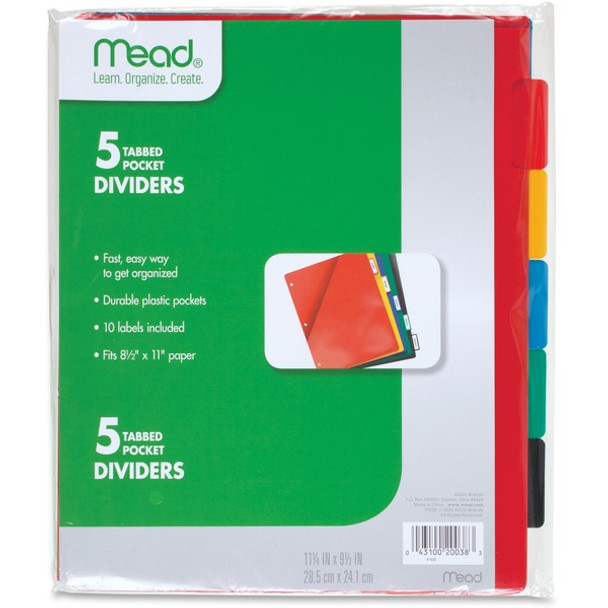 Five Star 5 Tabbed Pocket Dividers - 9.5" Divider Width x 11.25" Divider Length - 3 Hole Punched - Multicolor Divider - 5 / Pack