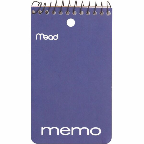 Mead Wirebound Memo Book - 60 Sheets - 120 Pages - Wire Bound - College Ruled - 3" x 5" - White Paper - AssortedCardboard Cover - Stiff-back, Hole-punched - 1 Each