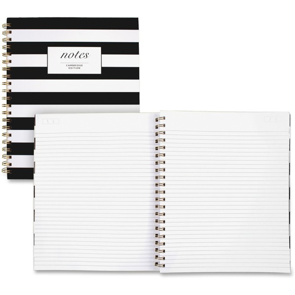 Cambridge Hardcover Wirebound Notebook - 160 Pages - Twin Wirebound - Both Side Ruling Surface - Ruled - 11" x 8 7/8" - Black & White Stripe Cover - Hard Cover, Dual Sided - 1 Each