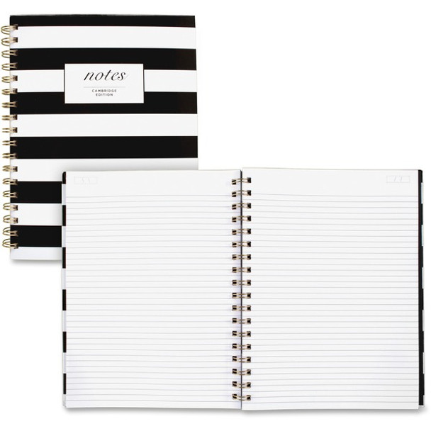 Cambridge Hardcover Wirebound Notebook - Twin Wirebound - Both Side Ruling Surface - Ruled7.3" x 9.5" - Black & White Stripe Cover - Hard Cover, Dual Sided - 1 Each