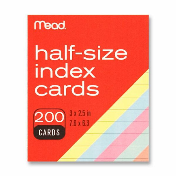 Mead Half Size Color Index Cards - 3" x 2 1/2" - 200 / Pack - Assorted