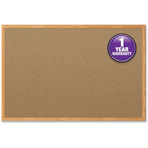 Mead Classic Cork Bulletin Board - 36" Height x 24" Width - Natural Cork Surface - Self-healing - Oak Aluminum Frame - 1 Each
