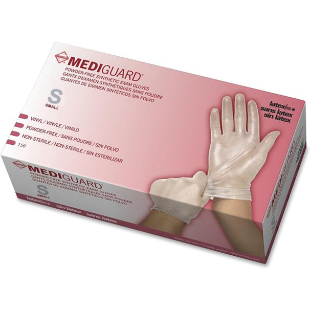 Medline MediGuard Vinyl Non-sterile Exam Gloves - Small Size - For Right/Left Hand - Clear - Latex-free, Durable - For Multipurpose, Laboratory Application - 150 / Box