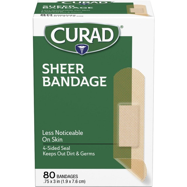 Curad Sheer Bandage Strips - 0.75" x 3" - 80/Box - Sheer, Clear - Fabric