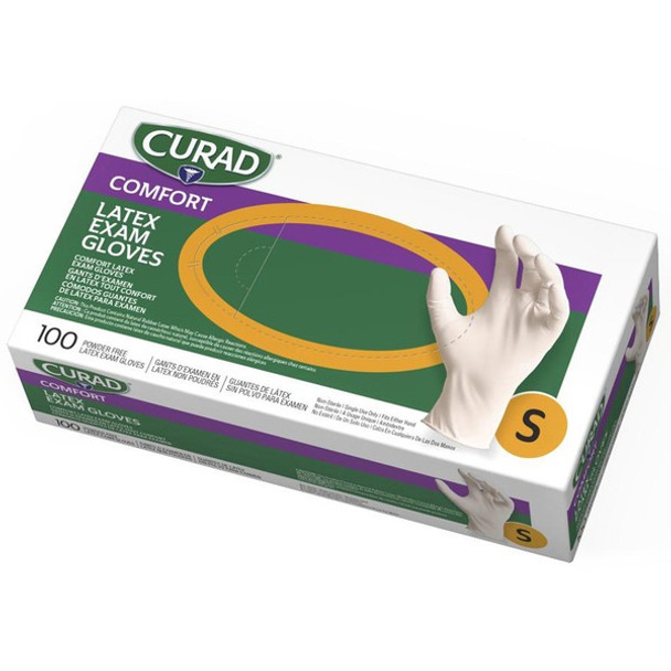 Curad Powder Free Latex Exam Gloves - Small Size - White - Textured - For Healthcare Working - 100 / Box