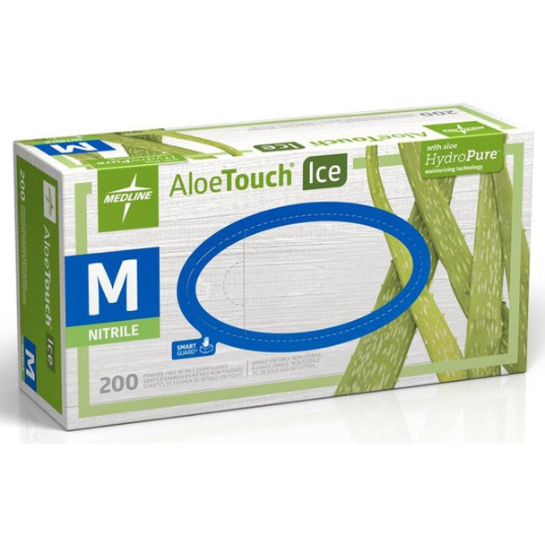 Medline Aloetouch Ice Nitrile Gloves - Medium Size - Latex-free, Textured - For Healthcare Working - 200 / Box