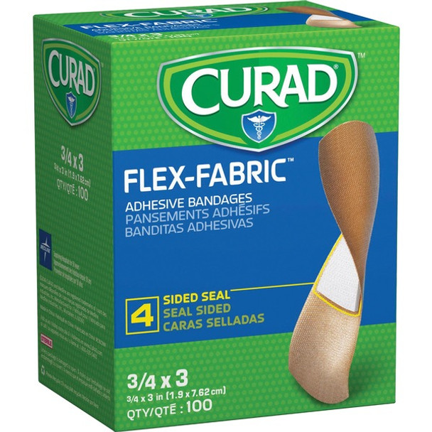 Curad Comfort Cloth Adhesive Fabric Bandages - 0.75" x 3" - 100/Box - Tan