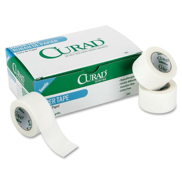 Curad Paper Adhesive Tape - 10 yd Length x 1" Width - Paper - For Secure Dressing - 12 / Box - White