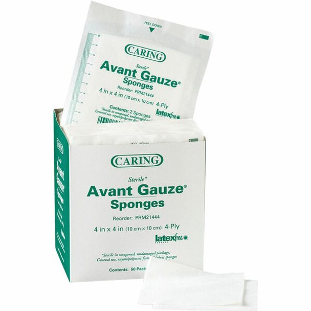 Medline Avant Sterile Gauze Sponges - 4 Ply - 4" x 4" - 50/Box - White