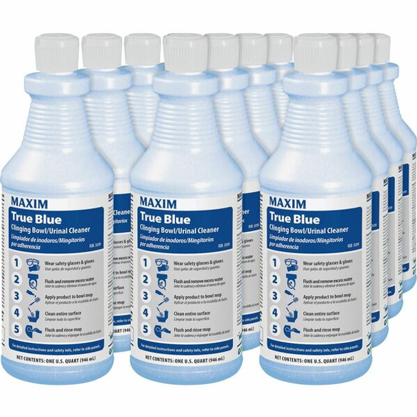 Midlab True Blue Clinging Bowl Cleaner - Ready-To-Use - 32 fl oz (1 quart) - Mint Scent - 12 / Carton - Dark Blue