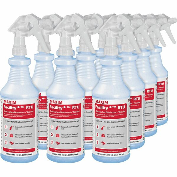 Maxim Facility Multi-Surface Disinfectant - Ready-To-Use - 32 fl oz (1 quart) - 12 / Carton - Colorless