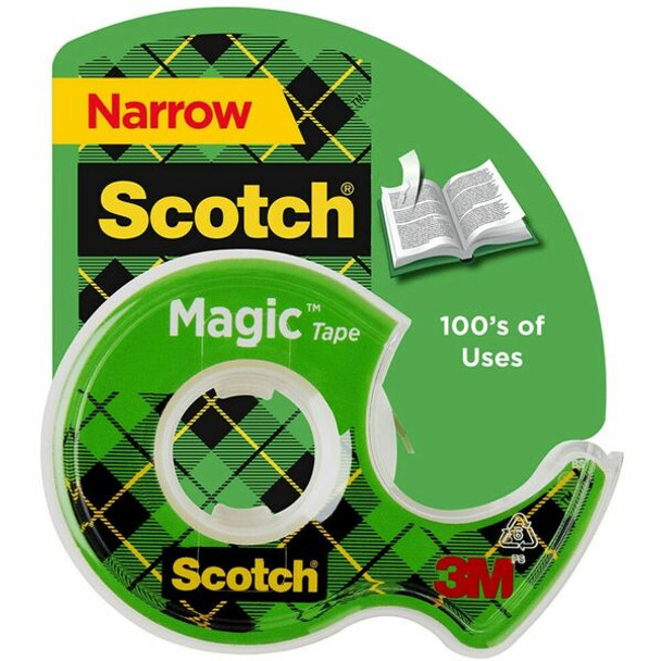 Scotch Magic Tape - 12.50 yd Length x 0.50" Width - 1" Core - Permanent Adhesive Backing - Dispenser Included - Handheld Dispenser - Split Resistant, Tear Resistant - For Mending, Splicing - 1 / Roll - Clear