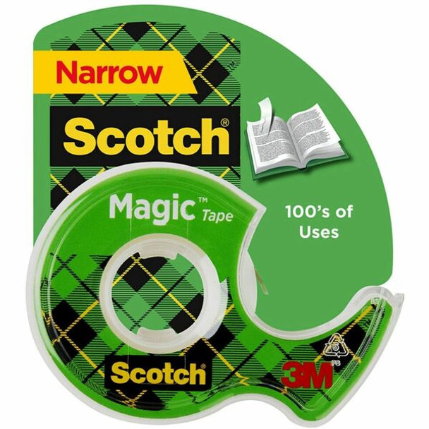 Scotch Dispensing Matte Finish Magic Tape - 18.06 yd Length x 0.75" Width - 1" Core - Permanent Adhesive Backing - Dispenser Included - Handheld Dispenser - Split Resistant, Tear Resistant - For Mending, Splicing - 1 / Roll - Clear