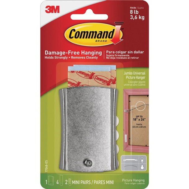 Command Sticky Nail Wire-Backed Hanger - 8 lb (3.63 kg) Capacity - for Decoration, Pictures - Metal - Silver - 1 / Pack