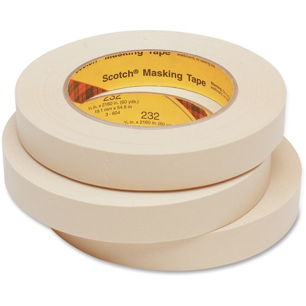 Scotch 232 High-performance Masking Tape - 60 yd Length x 0.75" Width - 6.3 mil Thickness - 3" Core - Rubber Backing - Solvent Resistant - For Masking - 1 / Roll - Cream