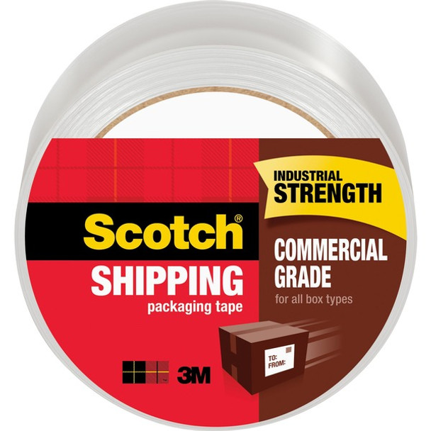 Scotch Commercial-Grade Shipping/Packaging Tape - 54.60 yd Length x 1.88" Width - 3.1 mil Thickness - 3" Core - Synthetic Rubber Resin - 3.10 mil - Polypropylene Backing - Split Resistant - For Sealing - 1 / Roll - Clear
