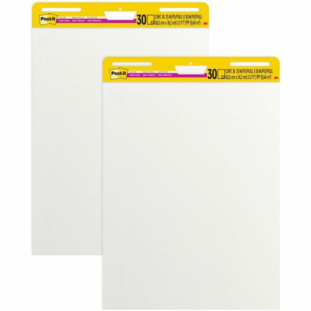 Post-it&reg; Self-Stick Easel Pads - 30 Sheets - Plain - Stapled - 18.50 lb Basis Weight - 25" x 30" - White Paper - Self-adhesive, Repositionable, Resist Bleed-through, Removable, Sturdy Back, Cardboard Back - 2 / Carton