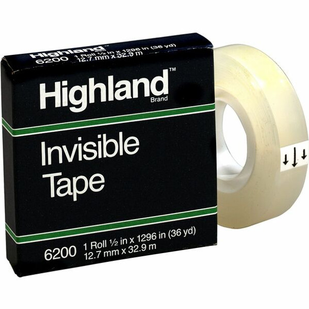 Highland 1/2"W Matte-finish Invisible Tape - 36 yd Length x 0.50" Width - 1" Core - For Mending, Splicing, Holding - 1 / Roll - Matte - Clear