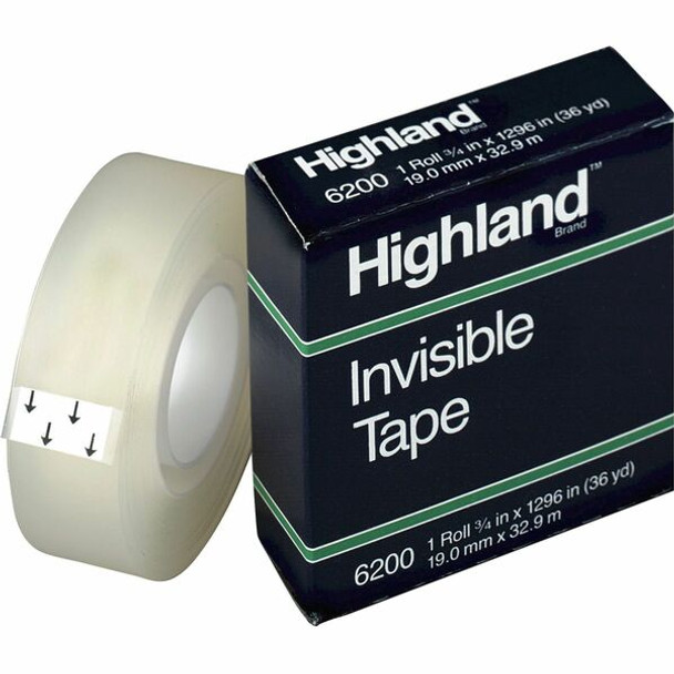 Highland Matte-finish Invisible Tape - 36 yd Length x 0.75" Width - 1" Core - For Mending, Holding, Splicing - 1 / Roll - Matte - Clear