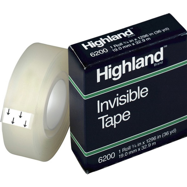 Highland Matte-finish Invisible Tape - 36 yd Length x 0.75" Width - 1" Core - For Mending, Holding, Splicing - 12 / Pack - Matte - Clear