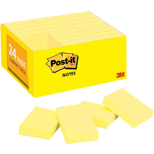 Post-it&reg; Notes Value Pack - 2160 - 1.50" x 2" - Rectangle - 90 Sheets per Pad - Unruled - Yellow - Paper - 24 / Pack