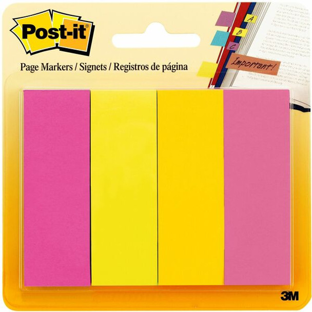 Post-it&reg; Page Markers - 1" x 3" - Rectangle - Assorted - Removable, Self-adhesive - 1 / Pack