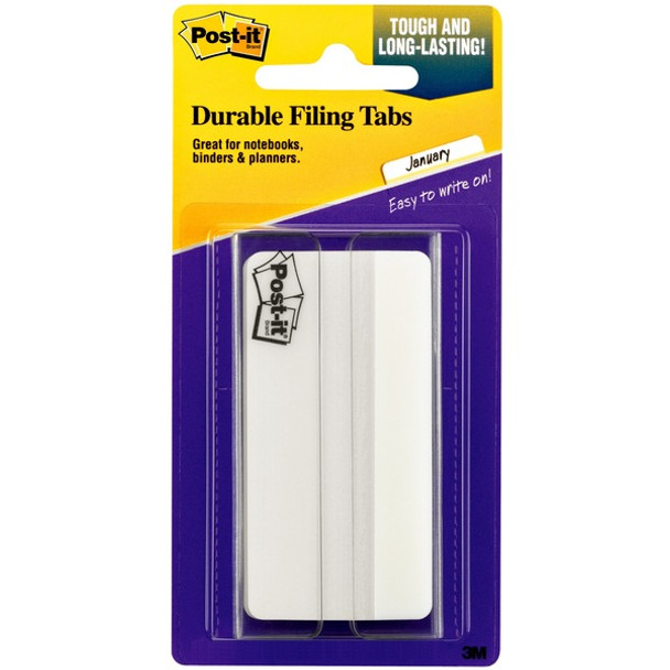 Post-it&reg; Durable Tabs - 1.50" Tab Height x 3" Tab Width - Removable - White Tab(s) - 50 / Pack