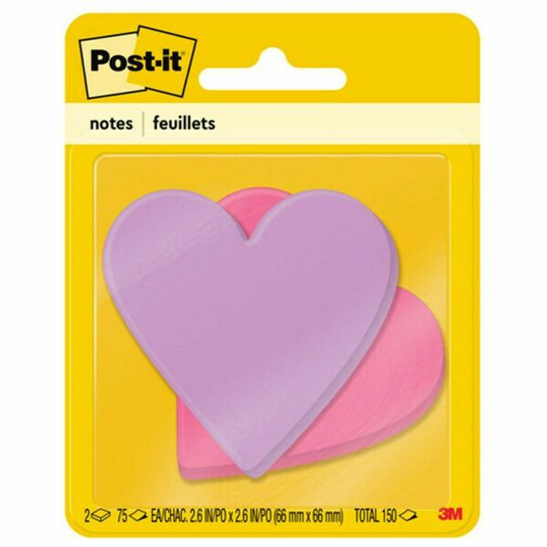 Post-it&reg; Die-Cut Notes - 3" x 3" - Star, Heart - 75 Sheets per Pad - Unruled - Purple, Pink - Self-adhesive, Self-stick - 1 / Pack