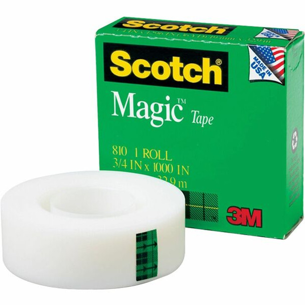 Scotch 3/4"W Magic Tape - 27.78 yd Length x 0.75" Width - 1" Core - Tear Resistant, Split Resistant - For Mending, Splicing - 1 / Roll - Matte - Clear